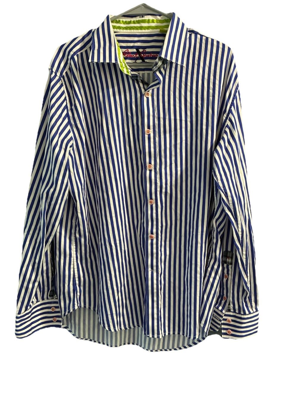 Robert Graham Dress Shirt Men's SZ XL Long Sleeve Blue Striped Flip Cuff